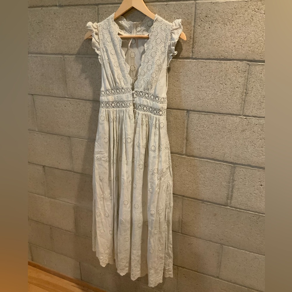 Free People White Lace-Trim Midi Dress